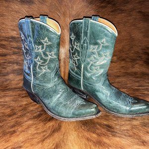 GORGEOUS Old West Western Boots Sz 7.5 RICH Green Leather